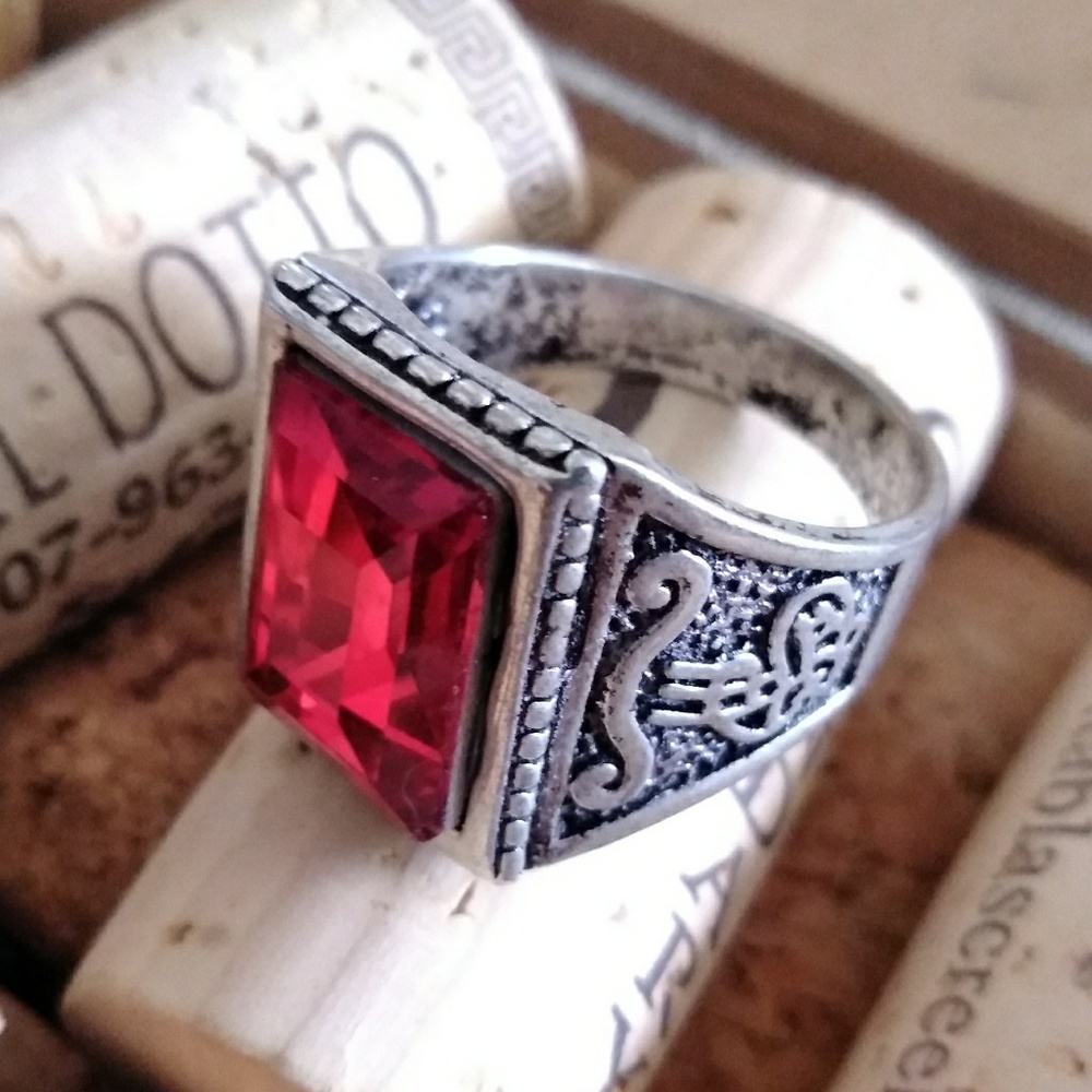 3/$20 Red ruby rectangular crystal fashion ring